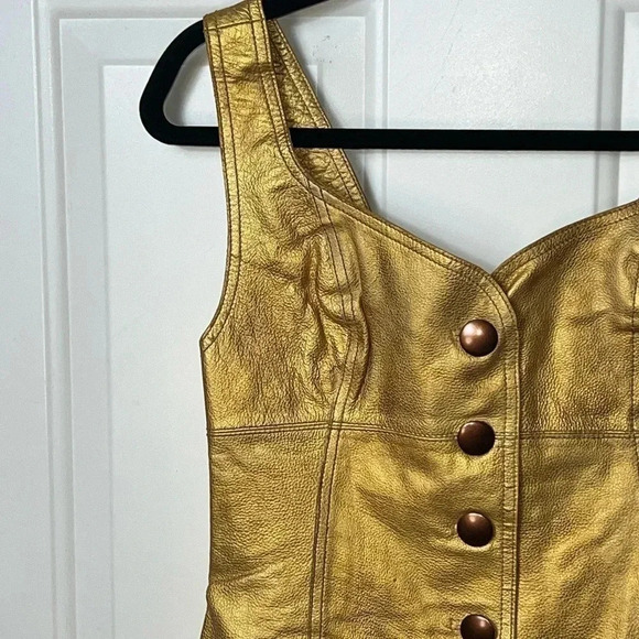 FREE PEOPLE 100% LEATHER MINI DRESS GOLD IN COLOR SIZE 2 - Picture 4 of 11